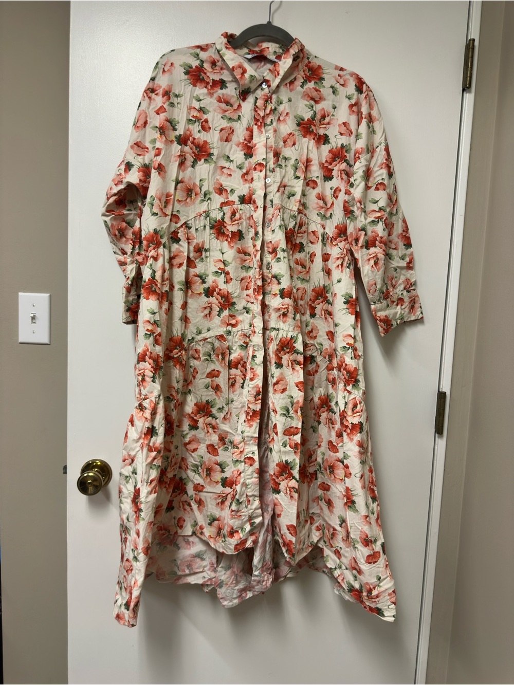 Zara Cream Dress with Coral Floral Print